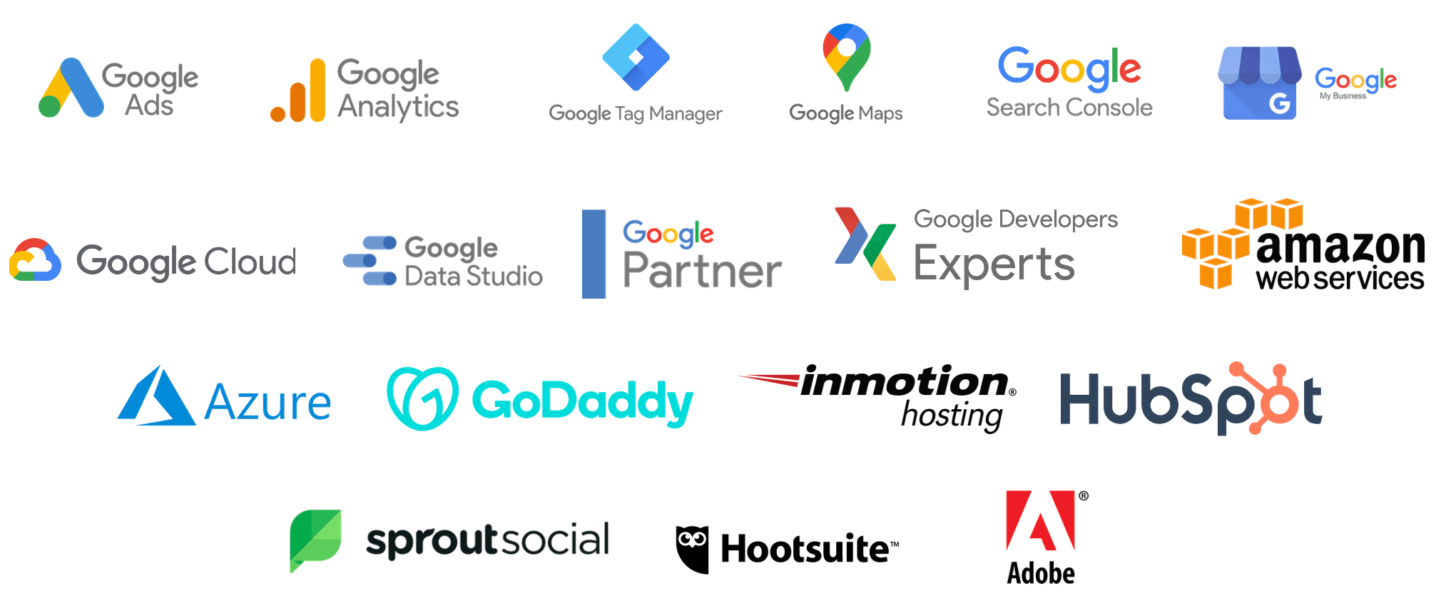 Tecnologías de marketing digital, analítica, publicidad, Google Ads, Google Analytics, Google Tag Manager, Google Business Profile, AWS, Azure, HubSpot, Sprout Social, Hootsuite y Adobe utilizadas por Naranja y Media
